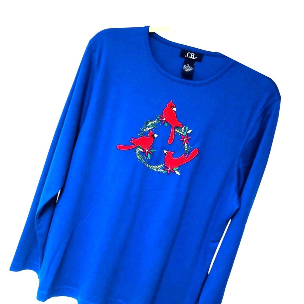 Christmas Cardinal T-Shirt Women's‎ XL Embroider Applique Mom Grandma Winter